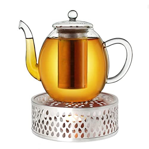 Creano Glas Teekanne 1,2l + Edelstahl Stövchen, ideal für Teezubereitung mit Losen Blüten
