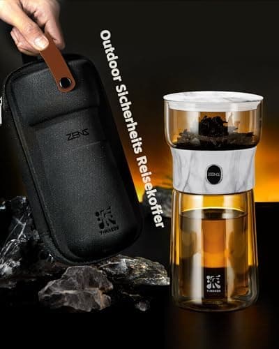 ZENS Modern Teekanne Glas mit Sieb für Teeliebhaber in Portable Tea Maker mit Isolierbecher