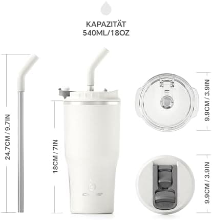 Ideaux Isolierbecher 14oz (420ml) | Doppelwandig | Eign. für Kaffee & Tee - Grün | Auslaufsicher | Reisebef. | Heiß & Ka