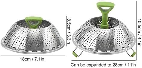 Edelstahl Dampfgarer mit Griff für Küche, Ideal für Gemüse und Meeresfrüchte, 13cm bis 23cm, Faltbar und Einziehbar, Spü