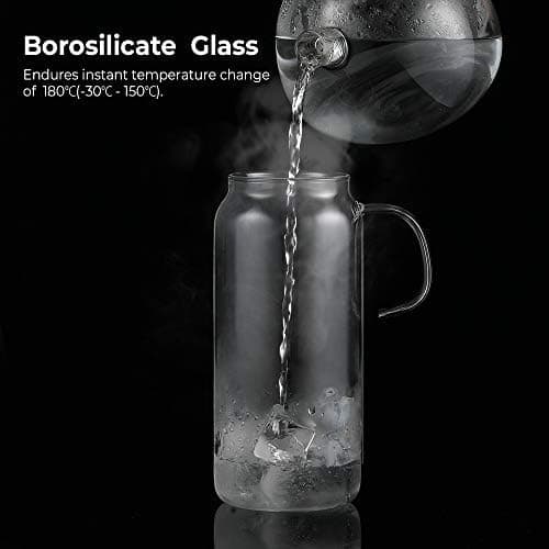 Eeco Glaskaraffe 1,5 Liter Edelstahldeckel Karaffe, ideal für Heißes und Kaltes Wasser, Getränke Büchse, Saft, Milch, Te