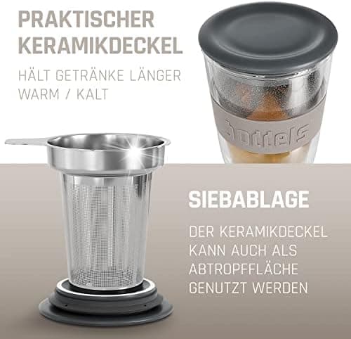 Teebecher mit Sieb 380ml Doppelwandig Taupe