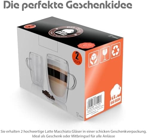 BigDean Doppelwandige Latte Macchiato Gläser 300 ml Geschenkverpackung
| BigDean Teetassen und Kaffeegläser 300 ml dopp