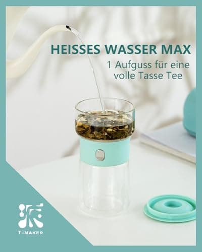 ZENS Modern Teekanne Glas mit Sieb für Teeliebhaber in Portable Tea Maker mit Isolierbecher