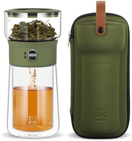 ZENS Modern Teekanne Glas mit Sieb für Teeliebhaber in Portable Tea Maker mit Isolierbecher