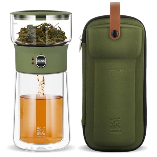 ZENS Modern Teekanne Glas mit Sieb für Teeliebhaber in Portable Tea Maker mit Isolierbecher