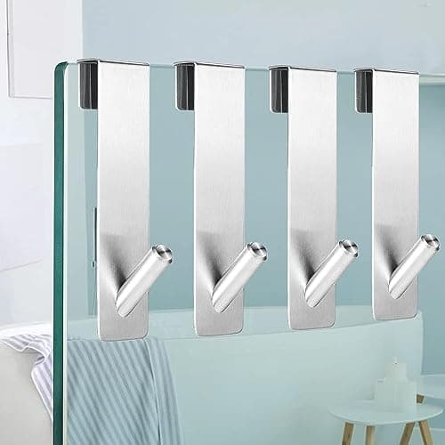 ARTOYS Silber Duschhaken ohne Bohren – 4 Stück für Badezimmerglas 8mm, Kleiderhaken, Duschbad