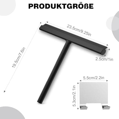 Duschabzieher Silikon Edelstahl-Kern Schwarz
| Abzieher Dusche mit Halter für Fliesen und Fenster
| Duschkabinenabziehe