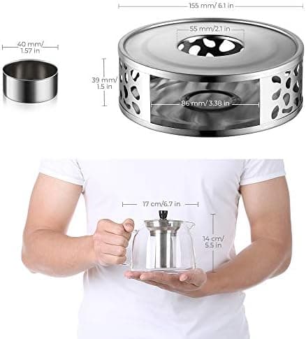 Ecooe 1000mL Teekanne mit Stövchenglas und Edelstahl-warme-teee-Teebereiter