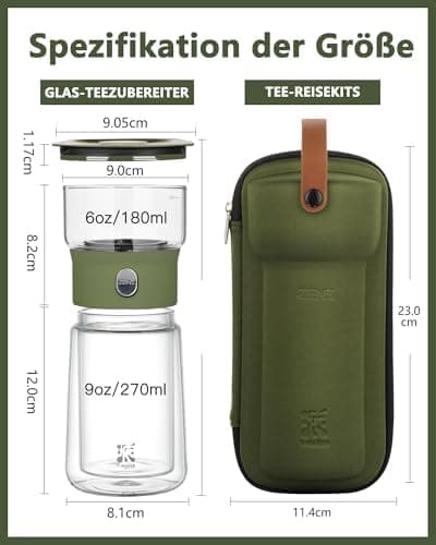 ZENS Modern Teekanne Glas mit Sieb für Teeliebhaber in Portable Tea Maker mit Isolierbecher