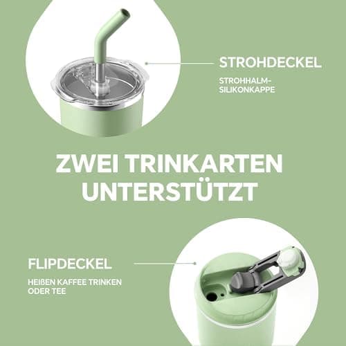 Ideaux Isolierbecher 14oz (420ml) | Doppelwandig | Eign. für Kaffee & Tee - Grün | Auslaufsicher | Reisebef. | Heiß & Ka