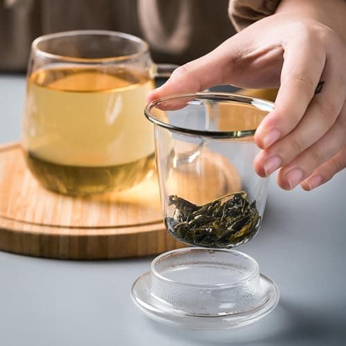 Borosilikatglas Teetasse mit Deckel und Sieb für Loser Tee
| Doppelwandige Glas Teetasse Groß 500ml für Blütentee
| Nie