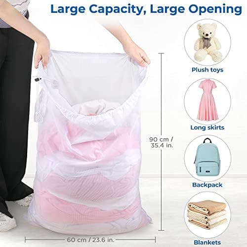 Ecoe groß Wäschesack für Waschmaschine, ideal für Schulanfang und Wohnung, XXL Netz mit Kordelstopper, 60x90cm