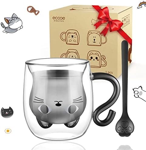 Ecooe Katzen Tasse Süße Doppelwandige Gläser Geburtstag Geschenke für Frauen