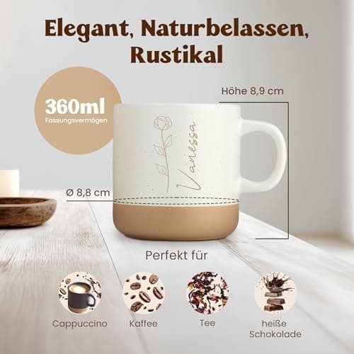 Gravur Tasse mit Namen - Personalisiert - Geschenk für Freundin  
Gravur Tasse mit Namen - Spülmaschinenfest - Blumenmot