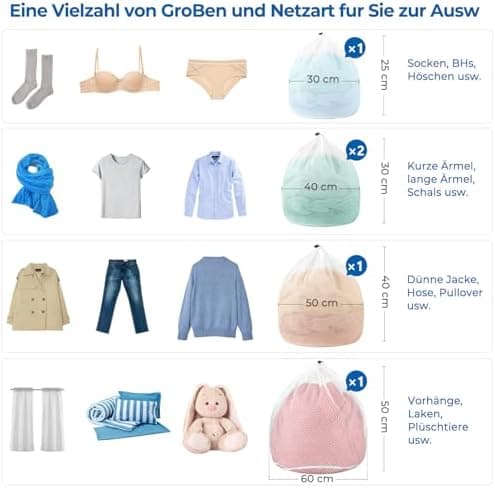 Ecoe groß Wäschesack für Waschmaschine, ideal für Schulanfang und Wohnung, XXL Netz mit Kordelstopper, 60x90cm