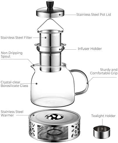 Ecooe 1000mL Teekanne mit Stövchenglas und Edelstahl-warme-teee-Teebereiter