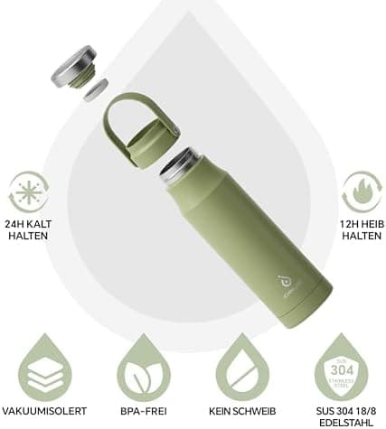 Ideaux Isolierbecher 14oz (420ml) | Doppelwandig | Eign. für Kaffee & Tee - Grün | Auslaufsicher | Reisebef. | Heiß & Ka