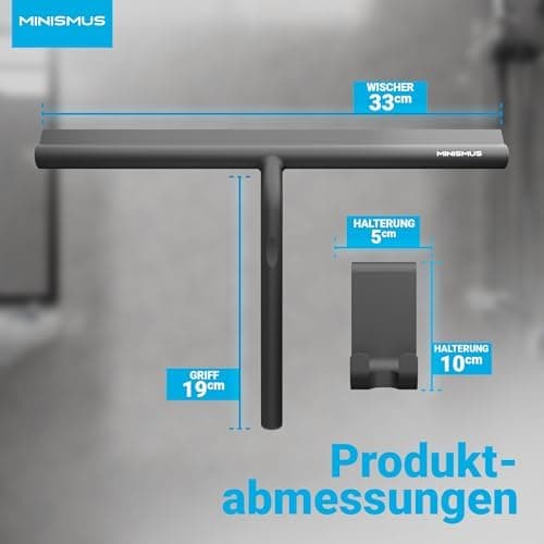 Minismus Silikon Duschabzieher Schwarz 28cm - Makellose Oberflächen, Kein Bohren erforderlich, Glas & FensterHalterung i
