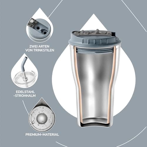 Ideaux Isolierbecher 14oz (420ml) | Doppelwandig | Eign. für Kaffee & Tee - Grün | Auslaufsicher | Reisebef. | Heiß & Ka