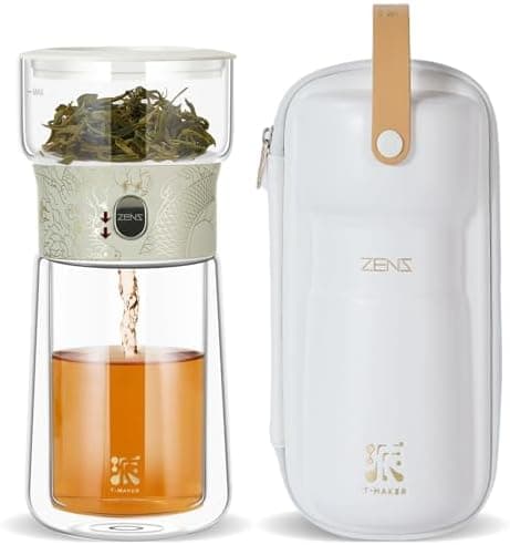 ZENS Modern Teekanne Glas mit Sieb für Teeliebhaber in Portable Tea Maker mit Isolierbecher