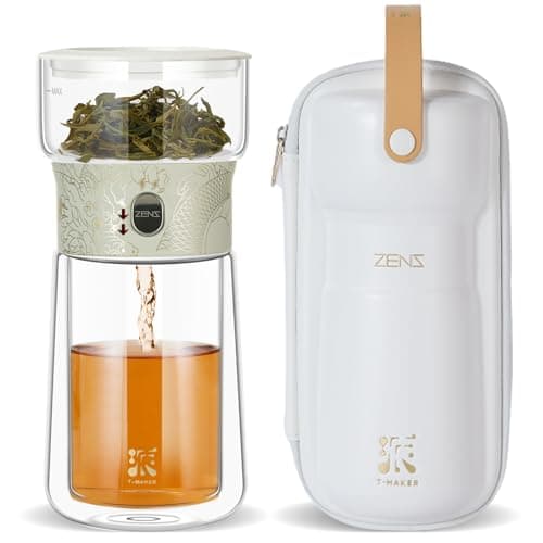 ZENS Modern Teekanne Glas mit Sieb für Teeliebhaber in Portable Tea Maker mit Isolierbecher
