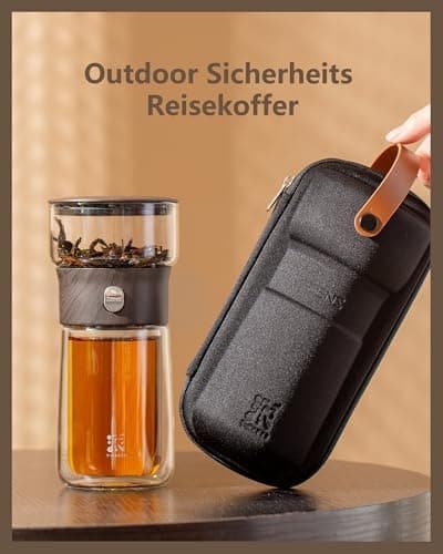 ZENS Modern Teekanne Glas mit Sieb für Teeliebhaber in Portable Tea Maker mit Isolierbecher