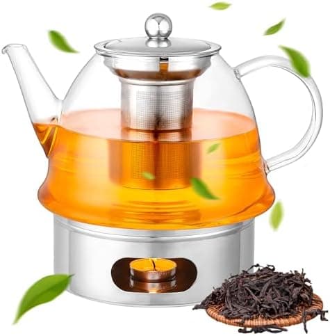 Kaffeekanne Glas-Teekanne 1500 ml mit Kerzenwärmer und Teesieb Geschenkbox
