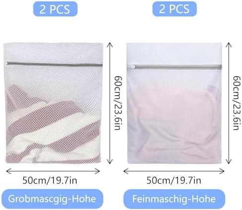 4 Stück Groß 50x60cm Wäschenetz für Waschmaschine, 2 Arten Maschen, Feinwäsche- und Unterwäschebeutel mit Reißverschluss