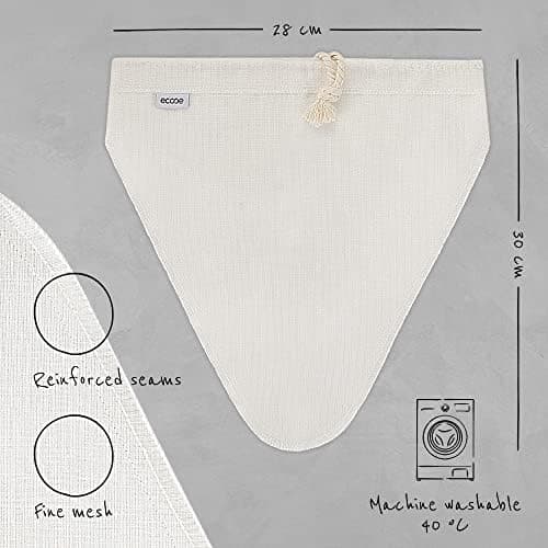 Ecoe Nussmilchbeutel aus Natural Hanf 28 x 30 cm, vegane Nussbeutel für Mandelmilch & Haselnussmilch, waschbarer Filtert