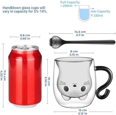 Ecooe Katzen Tasse Süße Doppelwandige Gläser Geburtstag Geschenke für Frauen