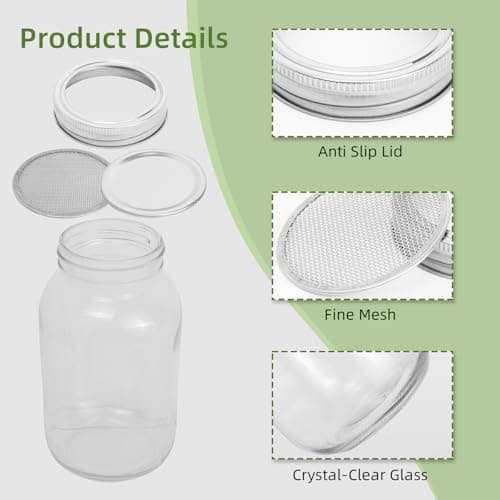 2 Stk Breiter Öffnung Sprossenglas 1000ml für Keimglas und Sprossenzucht Mit Deckel, Tropfschale und Bürste, ideal für d