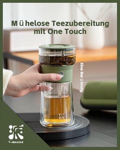 ZENS Modern Teekanne Glas mit Sieb für Teeliebhaber in Portable Tea Maker mit Isolierbecher