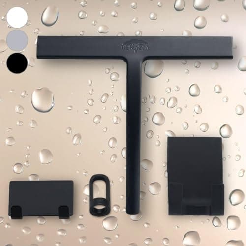 DEKAZIA® Duschabzieher Schwarz - Silikon Wasserabzieher für Dusche - Robust für Glas und Fliesen - Hochgewordene Abgießk