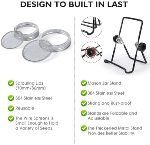 Sprossenglas Keimglas 2er Set - Anzuchtset Für Köstliche Frische Sojasprossen und Micro-Greens mit 1 Wasserschale und 2