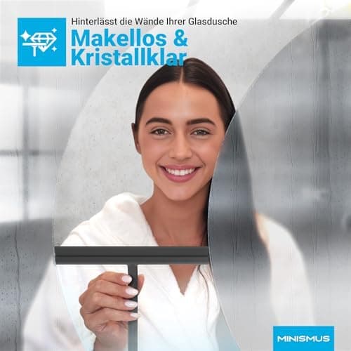 Minismus Silikon Duschabzieher Schwarz 28cm - Makellose Oberflächen, Kein Bohren erforderlich, Glas & FensterHalterung i