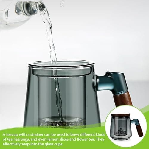 Teetasse mit Deckel und Sieb, 500ml Hitzebeständiges Borosilikat Glas, Geschenk für Tee-Liebhaber(Rauchgrau)  
Teetasse