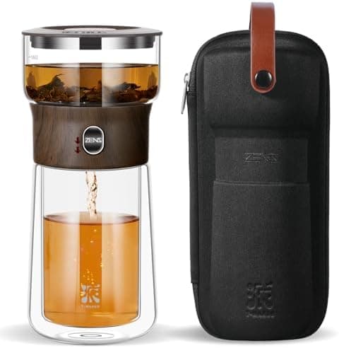ZENS Modern Teekanne Glas mit Sieb für Teeliebhaber in Portable Tea Maker mit Isolierbecher