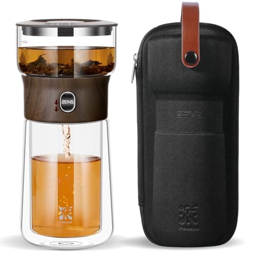 ZENS Modern Teekanne Glas mit Sieb für Teeliebhaber in Portable Tea Maker mit Isolierbecher