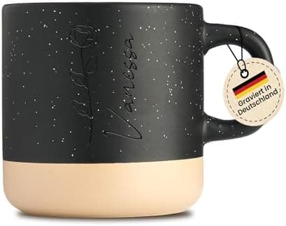 Gravur Tasse mit Namen - Personalisiert - Geschenk für Freundin  
Gravur Tasse mit Namen - Spülmaschinenfest - Blumenmot
