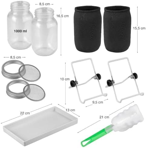 Sprossenglas Starter-Set 2er Keimglas Set 750ml für Kräuter & microgreens I Inkl. Siebdeckel, Abtropfschale, Verdunklung