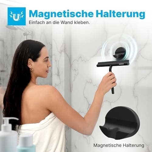 MINISMUS Silikon Duschabzieher – Selbstklebend, Glasabzieher für Duschemöbel, Badewasserabsorber – Magnet-Halterung, Ohn