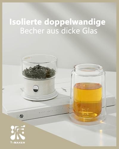 ZENS Modern Teekanne Glas mit Sieb für Teeliebhaber in Portable Tea Maker mit Isolierbecher