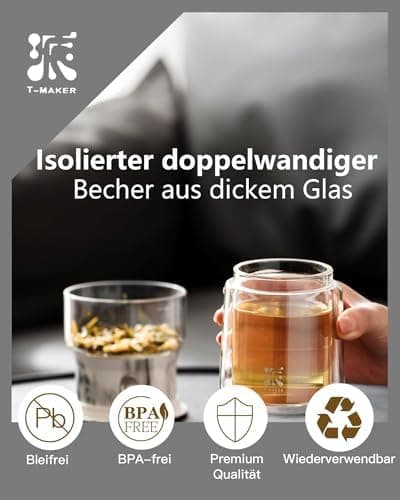 ZENS Modern Teekanne Glas mit Sieb für Teeliebhaber in Portable Tea Maker mit Isolierbecher