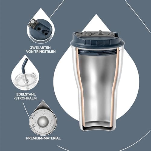 Ideaux Isolierbecher 14oz (420ml) | Doppelwandig | Eign. für Kaffee & Tee - Grün | Auslaufsicher | Reisebef. | Heiß & Ka