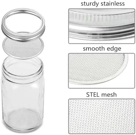 750ml Keimgläser Set für Sprossenzucht – Inklusive Edelstahlfilterdeckel, Verstellbarer Halterung und Abtropfschale – Id