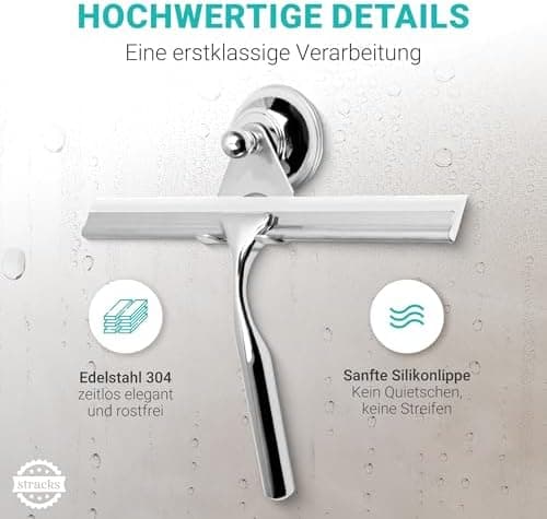 Stracks® Edelstahl Duschabzieher - Kein Bohren! Grau - Duschabzieher, Duschzubehör, Fenster Abzieher Wischer