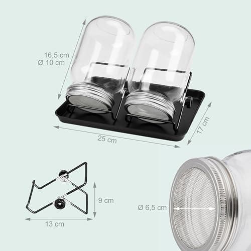 Relaxdays Sprossenglas 2er Set, klar/Schwarz für Sprossenanzucht, ideal für Hobbyanbeter in der Küche