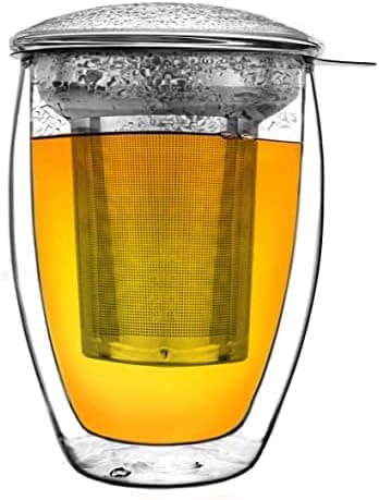 Creano Teeglas all in one 400ml - Große Teetasse mit Edelstahlsieb und Glasdeckel für echten Geschmack (1x 400ml)  
Crea