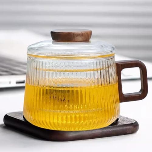 JanYoo Glas Teetasse mit Deckel und Sieb | Ideal für den Hausfrau | Für den Zuhause genossenen Tee | Transparent, 200ml,
